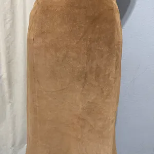 Anonymous John Carlisle Tan Suede Leather A-Line Midi Skirt Size 14‎ Camel Brown thumbnail 8