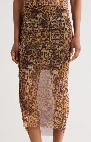 AllSaints Nora Leopard Print Mesh Midi Skirt NWT Size 6 thumbnail 1