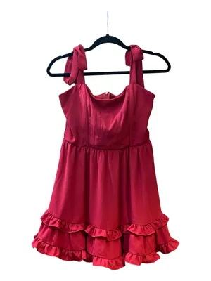 Lucy in the Sky Burgundy Wine Tie Strap Ruffle Mini Dress M Wedding Guest Party thumbnail 3