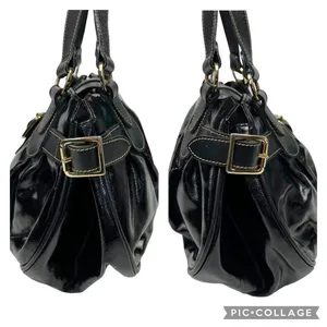 Longchamp Black Patent Leather Dual Handle Satchel Shoulder Bag thumbnail 5