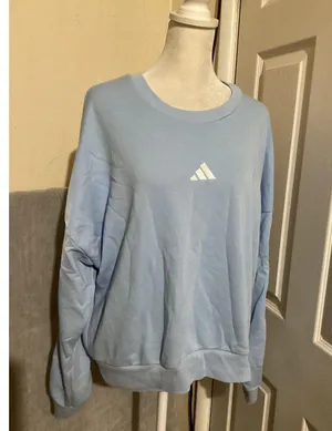 Adidas Sweatshirt Womens Medium Light Blue Crewneck Pullover 3-Stripes Logo thumbnail 1