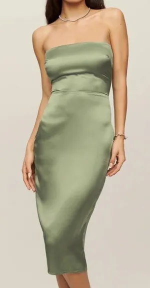 NWT Reformation Oaklie Silk Midi Dress in Artichoke Green thumbnail 1