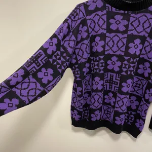 Vintage sweater! classic essentials purple floral flower knit sweater size med thumbnail 3