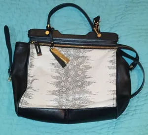 Vince Camuto Black Leather Snakeskin Embossed Satchel Crossbody Bag thumbnail 1