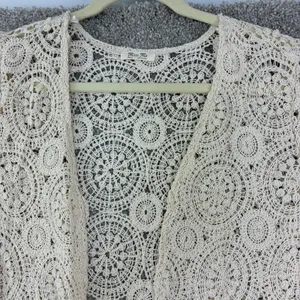 Miss Me Women's S Ivory Crochet Lace Long Duster Cardigan Cottagecore Etherreal thumbnail 5