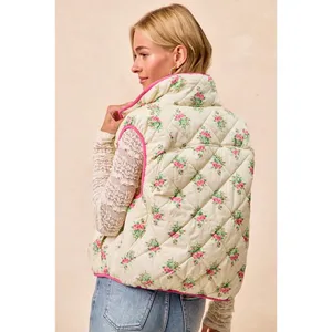 BiBi Floral Print Piping Detail Quilted Vest - Cream/Pink - Large thumbnail 3