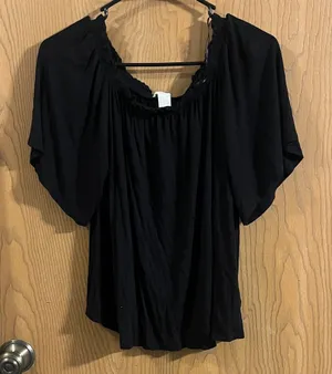H&M Women’s Black Off The Shoulder Flare‎ Sleeve Ruffle Trim Blouse Small thumbnail 1