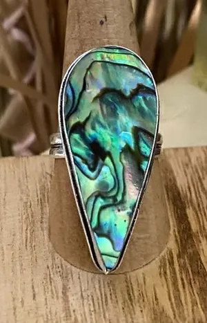 Mermaid Abalone Sterling Silver Large Boho Ring Size 9 Gold thumbnail 1