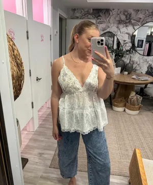 Eyelet floral babydoll top thumbnail 3