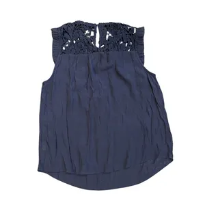 MINE Sleeveless Navy Blue Lace Crochet Bodice Blouse SZ M Casual Bohemian thumbnail 2