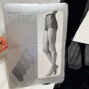 Vintage Christian Dior, Givenchy Pantyhose Lot 3 Pairs Black Dot Lace Shimmer‎ thumbnail 6