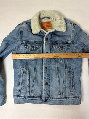 Levi's Sherpa Lined Blue denim Trucker Jacket Button Snap Closure S thumbnail 8