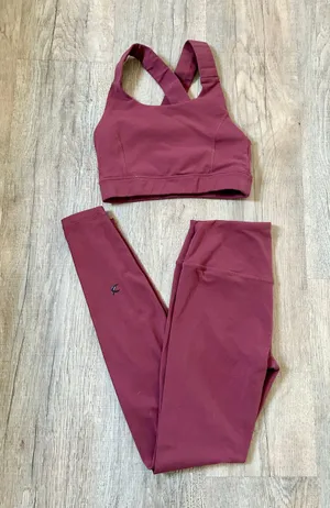 Glyder burgundy leggings sport bra set size S. thumbnail 1