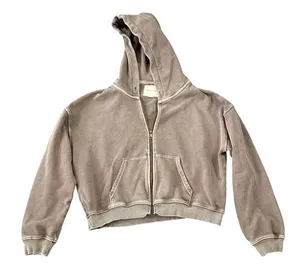 American‎ Eagle Cropped Zip Up Hoodie Sweatshirt Womens Small Brown Mineral Wash thumbnail 1