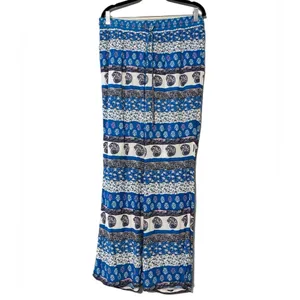 American Eagle large boho wide leg drawstring pants paisley striped blue pink thumbnail 2