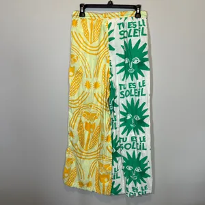 Anisa Anthropologie Soleil Wide Leg Sun Print Tassel Pants Green Yellow XS thumbnail 5