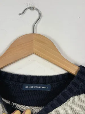 John Galt Brandy Melville Sweater Womens OS Navy‎ White Classic Striped Crewneck thumbnail 5