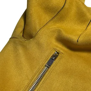 Zara Faux Suede Mustard Yellow Moto Jacket Belted Biker Zip Fall Grunge M thumbnail 8