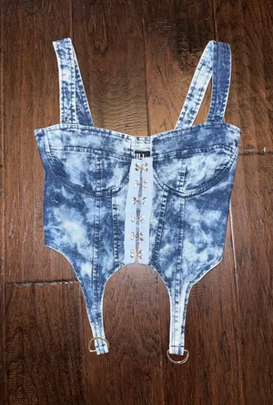 Thrill Jeans Denim Tie-Dye Blue Corset-Style One-Piece Top Small thumbnail 1