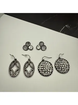 Rhinestone Dangle Drop / Stud Pierced Earrings Lot Of 3 Gunmetal Variety thumbnail 13