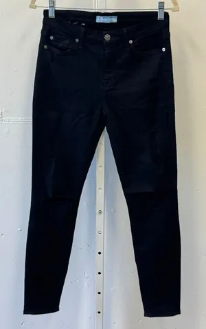 7 For All Mankind b(air) The Ankle Skinny‎ Jeans Black Distressed Ripped Size 28 thumbnail 1