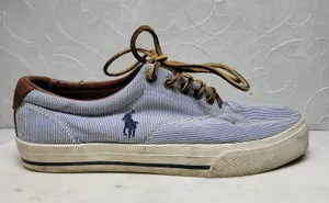 Polo Ralph Lauren Vaughn Boat Shoes Mens 9.5 Blue White Pinstriped Deck Sneakers thumbnail 1