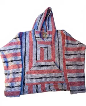 Vintage Baja Joe Surf Hoodie Mexican Blanket Pullover Pink Gray Black Large thumbnail 1