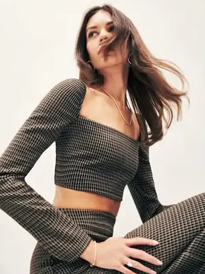 Reformation Laude Knit Long Sleeve Square Neck Crop Top XS thumbnail 1