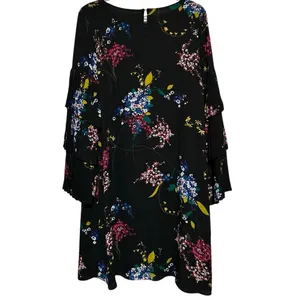 Worthington Women's Black‎ Floral Pleated Ruffled Sleeve Dress Size 14 thumbnail 2