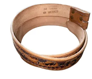Genuine Leather Retro Indie Brown embossed design snap button attachment size 38 thumbnail 3