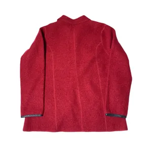 Charter Club Womens L Red 100% Wool Jacket 4 Pocket Button Front Leather Trim thumbnail 4