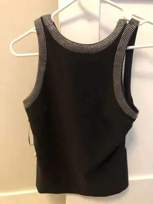 NWT Zara Black Rhinestone trim open back top. Size Small thumbnail 1