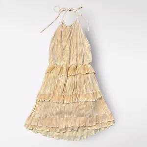 Lulus Downright Darling Yellow Tiered‎ Ruffled Halter Mini Dress Size M thumbnail 4
