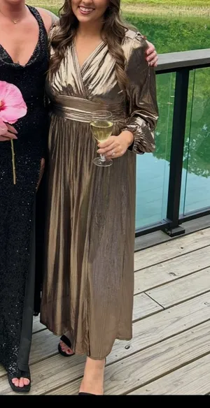 Metallic Gold Long Sleeved Maxi Dress thumbnail 1