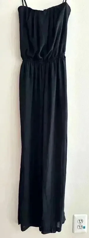 Iris Los Angeles Black Strapless Jumpsuit, Flowy Chiffon Jumpsuit, Size Small thumbnail 1