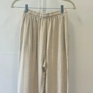 HERSY Beige Linen Blend Wide Leg Drawstring Pants HSET0008 Small Summer Relaxed thumbnail 5