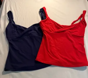QINSEN 2 Pack Tank Tops XS Navy Blue Red Crossover V Neck Adjustable Straps thumbnail 1