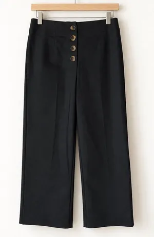 LOFT Pants Women 0 Petite Black NWT High Waist Wide Leg Button Fly Crop Trousers thumbnail 1