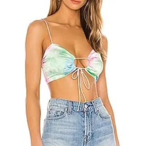 Revolve Superdown Laurena Tie Front Top in Pink Multi Tie Dye Strappy Crop Top S thumbnail 1