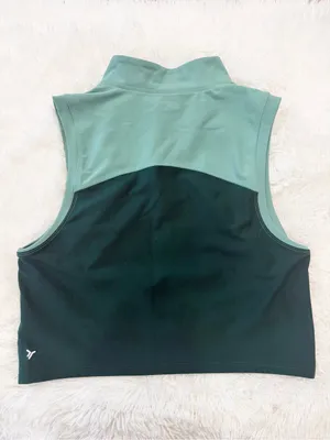 Old Navy PowerSoft Sleeveless Half Zip Crop Top L Green Colorblock Activewear thumbnail 4