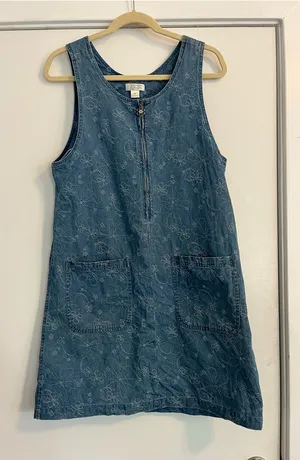 Christopher & Banks Embroidered floral Denim Mini Dress blue Jean size small thumbnail 1