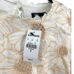 NWT Express M Embroidered Eyelet Open Back Top puff sleeve Blouse Lace Feminine thumbnail 6