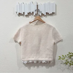 Jacquie The Label Cream Short Sleeve Knit Cardigan Star Buttons Lace Trim Top thumbnail 5