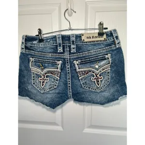 Rock Revival Bambi Low Rise Denim Shorts Size 29 Embellished Fleur‎ de Lis Y2K thumbnail 2