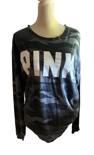 PINK Victoria's Secret Black & Gray Camo Logo Tee thumbnail 1