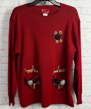 Vintage Y2k Grannycore red wool knit sweater Autumn Creations Large thumbnail 1