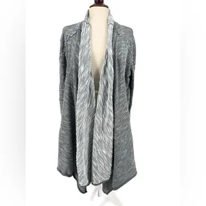 Free People In The Loop Open-Front‎ Waterfall Cardigan Gray White L thumbnail 4