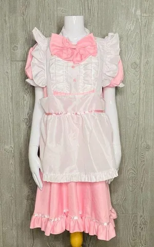 Lolita baby doll French maid pink & white dress Halloween costume cosplay XL thumbnail 4