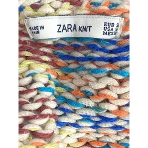 Zara Chunky Knit Relaxed Sweater 3/4 Sleeve Scoop Back S Multicolorfull Cream thumbnail 7