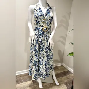 NWT Tuckernuck Lena Midi Dress Size 6 Blue White Floral Belted thumbnail 2